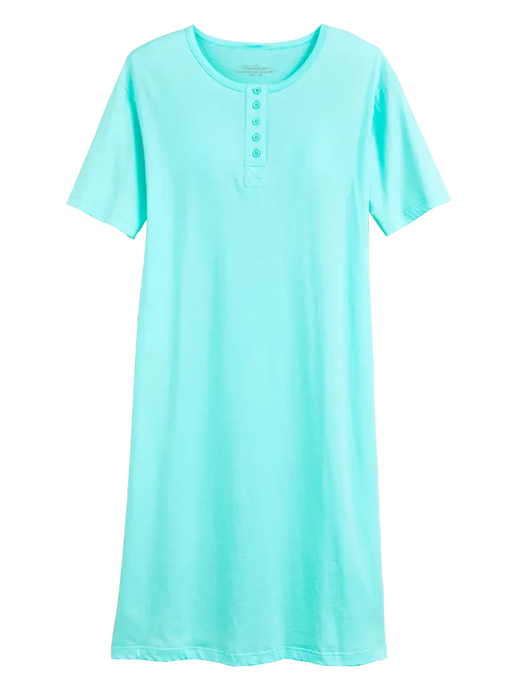 Comfort Knit Solid Color Cotton Short-Sleeve Long Nightgown