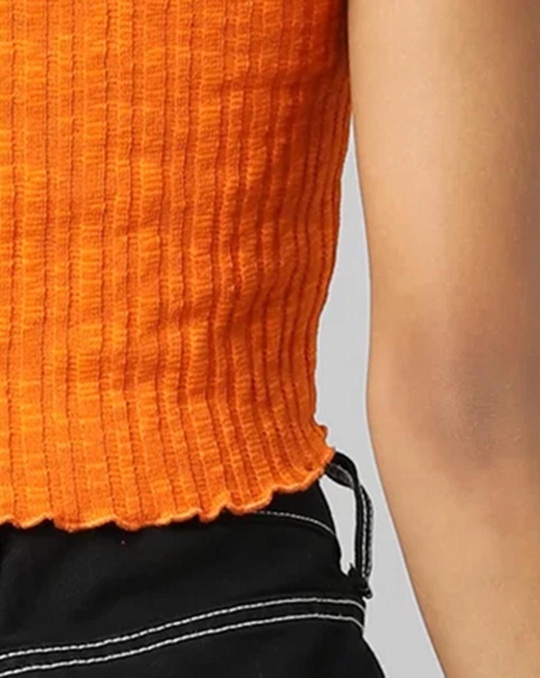 Orange Floral Print Tie Front Short Sleeve Cropped Top