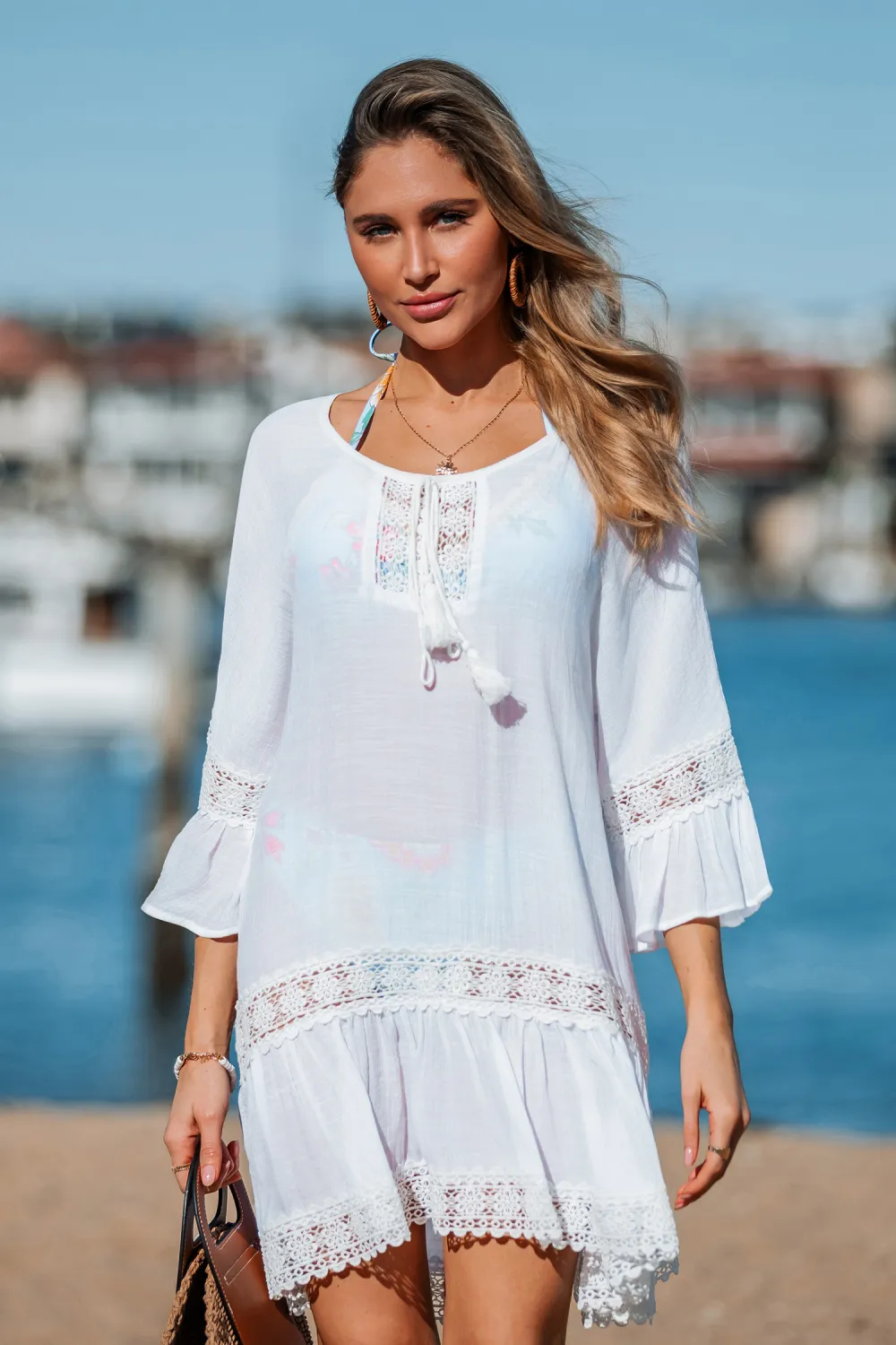Coastal Daydreamer White Cover-Up Mini Dress