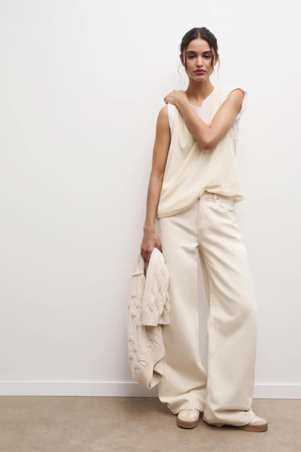 Jeans wide leg tiro alto