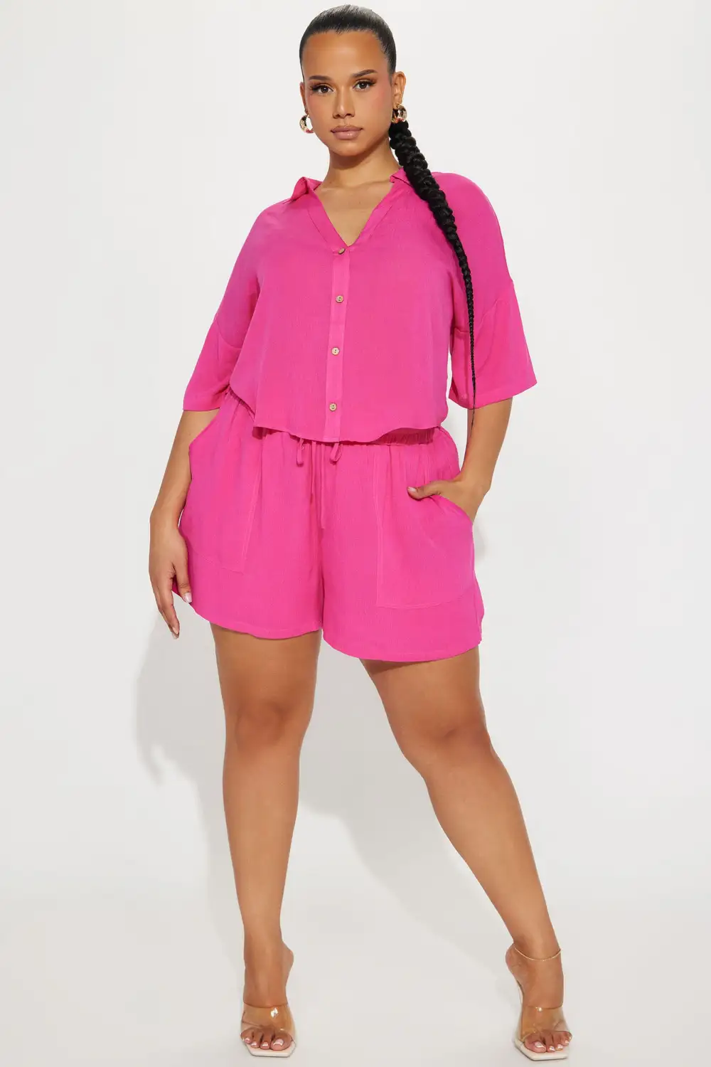 By The Coast Gauze Short Set - Hot Pink