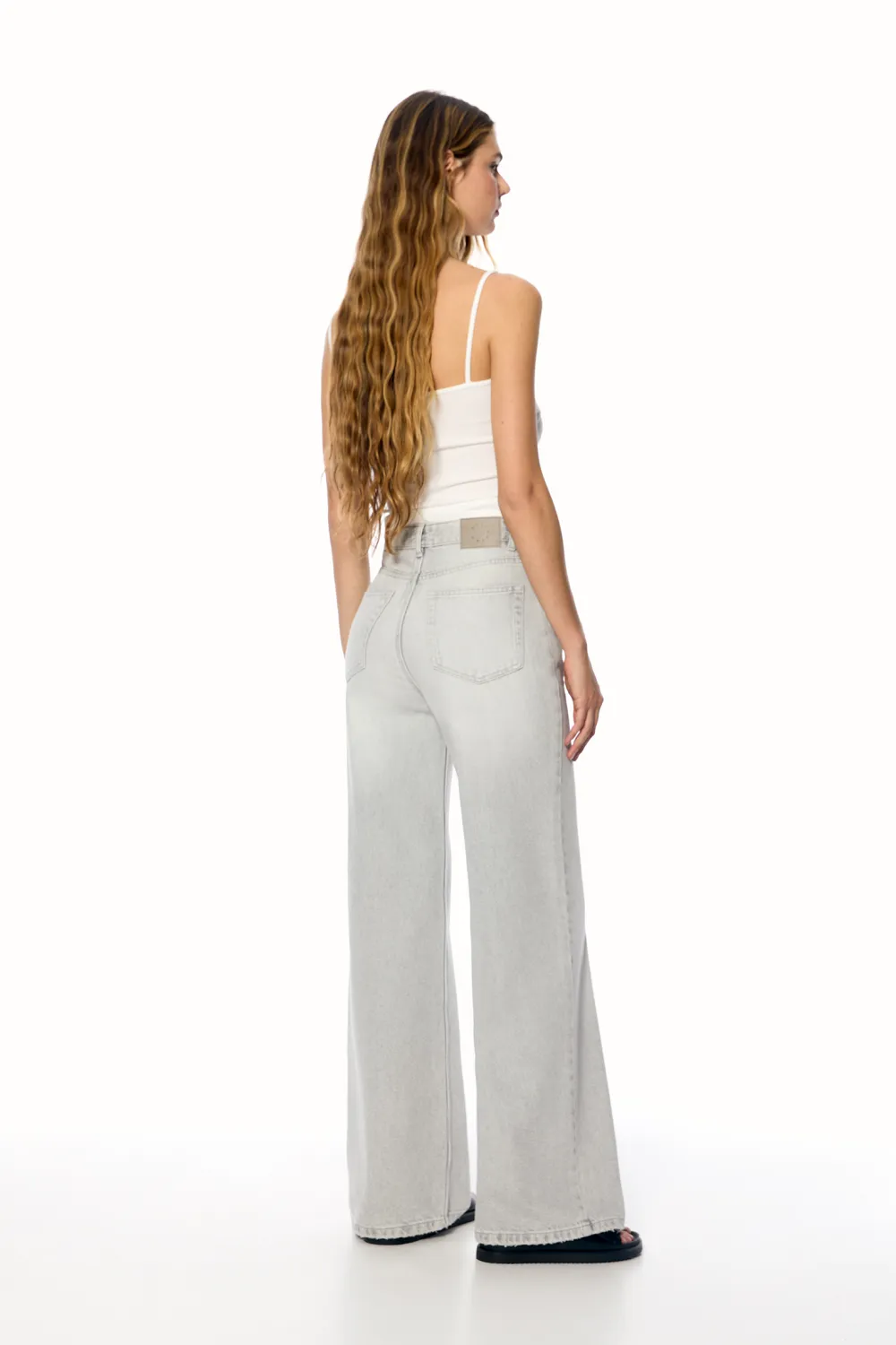 Jeans wide leg tiro alto
