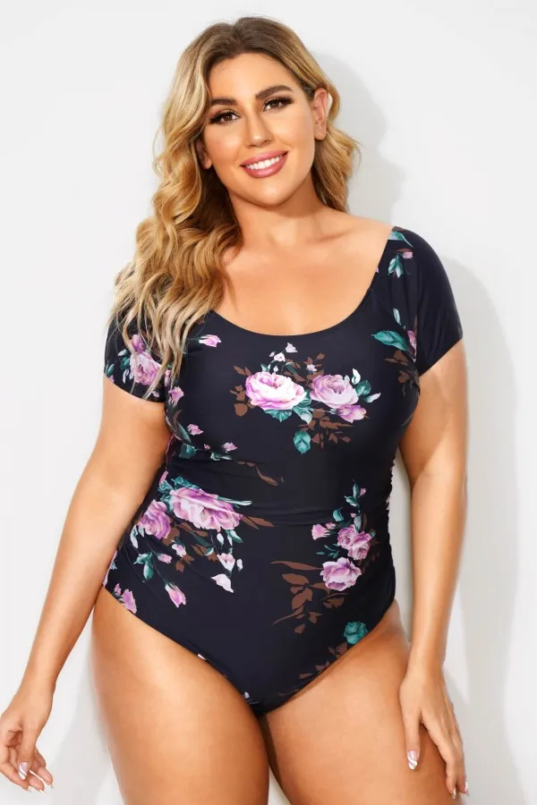 Green Check Modest Elastic One Piece Swimsuit