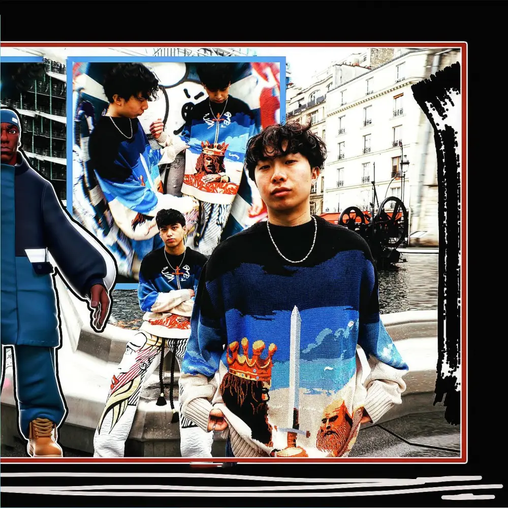 Blue Sweater Renaissance Street Wear Fashion Printing Seasonal Trend Special Design