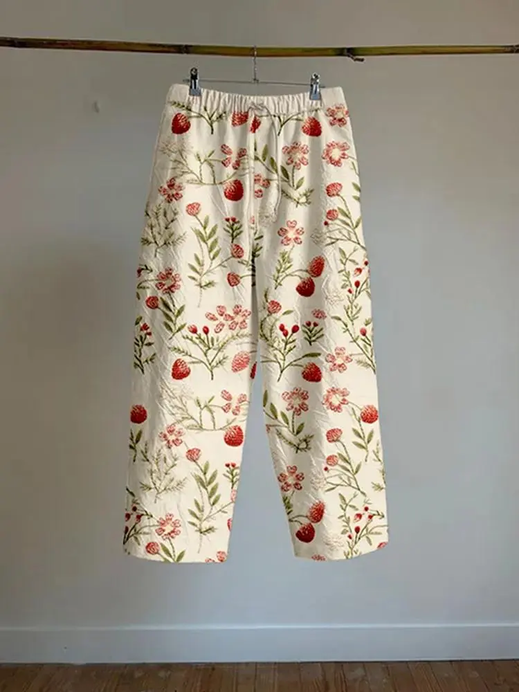 Vintage Strawberry Graphic Linen Blend Comfy Pants