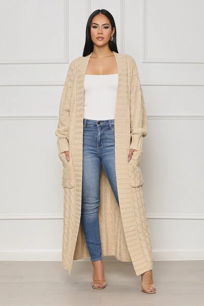 In My Feelings Longline Cardigan (Beige)- FINAL SALE