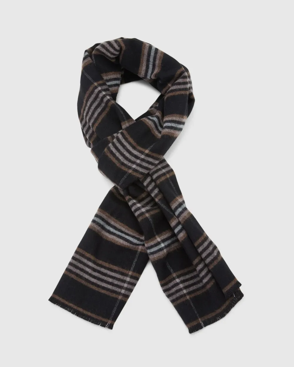 BLACK AND WHITE STRIPED PLAID SCARF