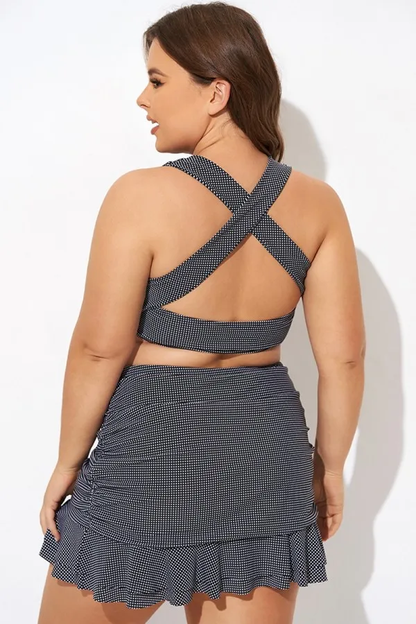 Black Checkers Pattern Knot Bikini Top