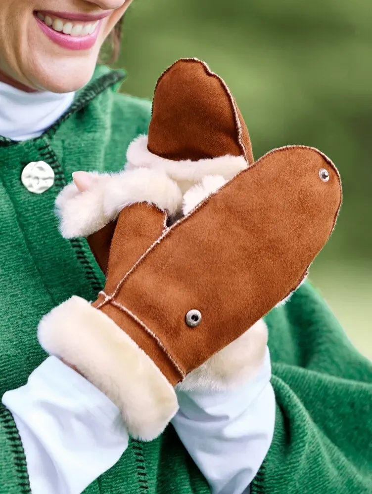 Women's Faux Shearling Flip-Top Mittens