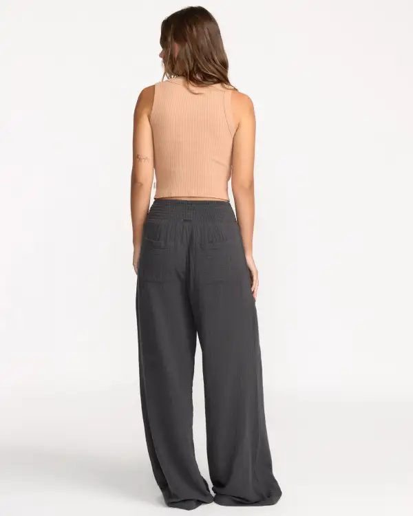 New Waves Gauze Elastic Waist Pants - Black Sands