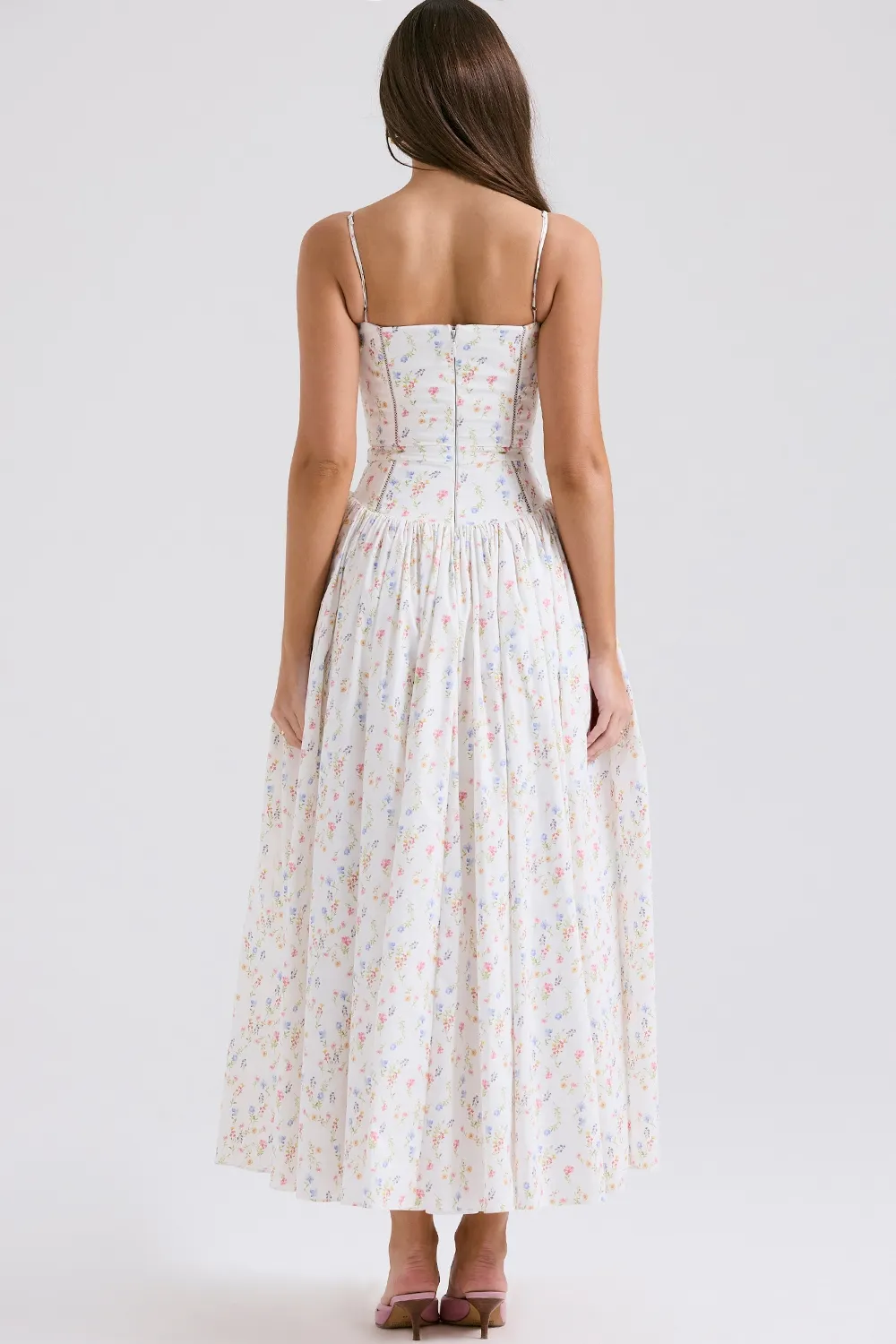 Blue Daisy Print Stretch Cotton Midi Sundress