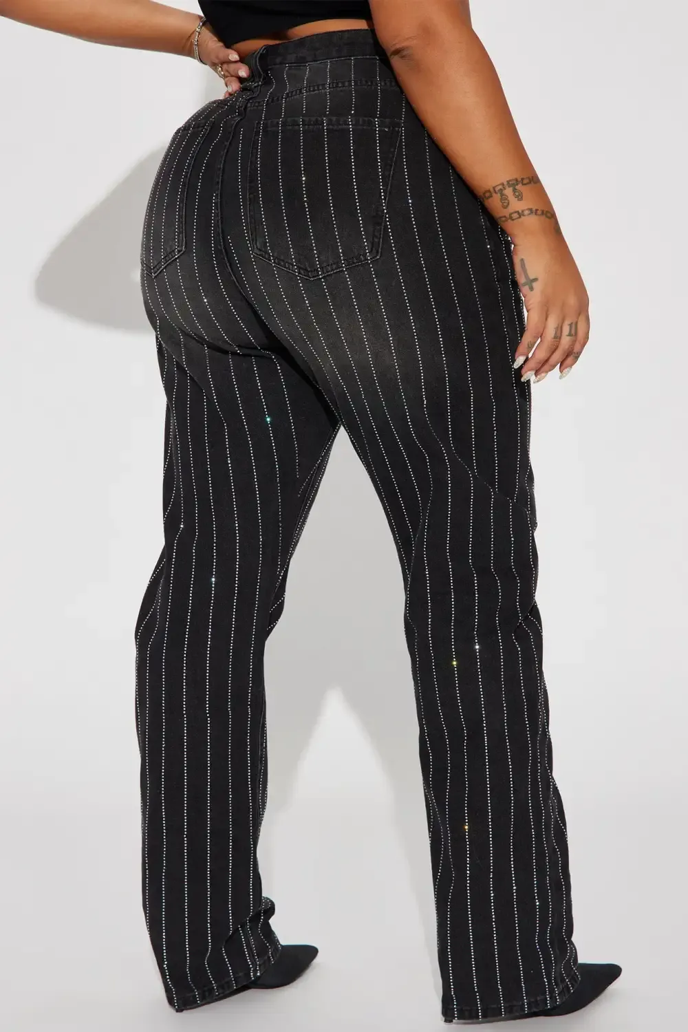 Outshine You Non Stretch Embellished Straight Leg Jeans - Black