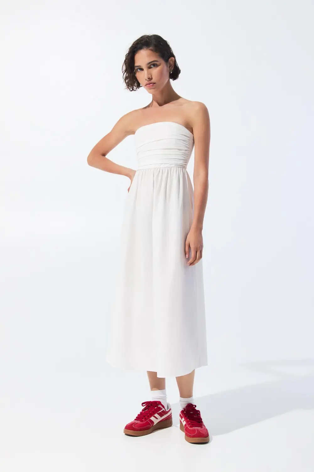 Vestido midi frunces palabra de honor
