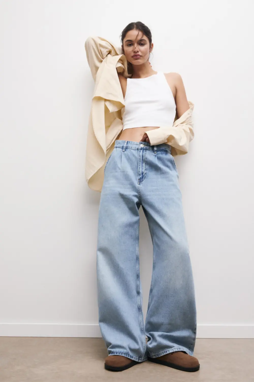 Jeans wide leg pinzas