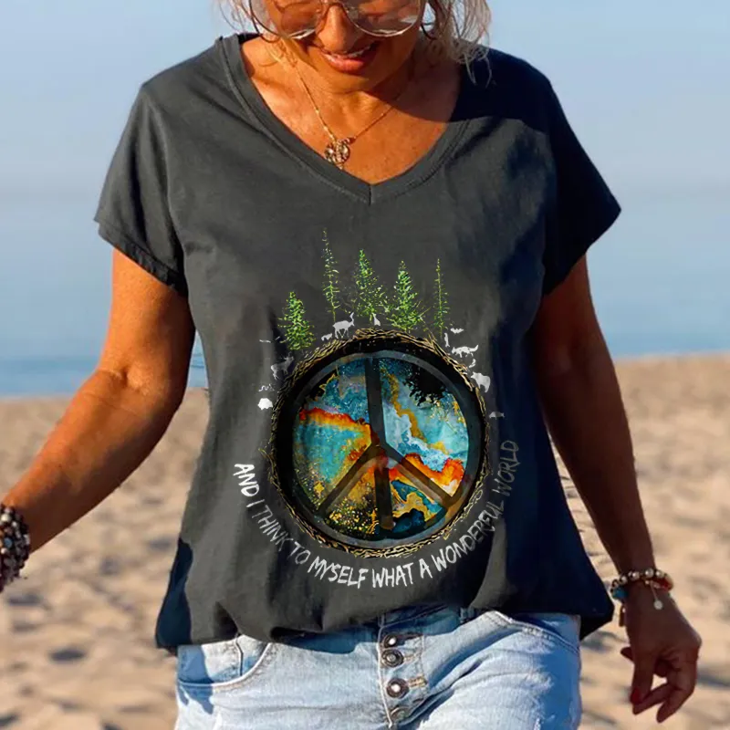 Chic What A Wonderful World Tree Unique Pattern Graphic Tees