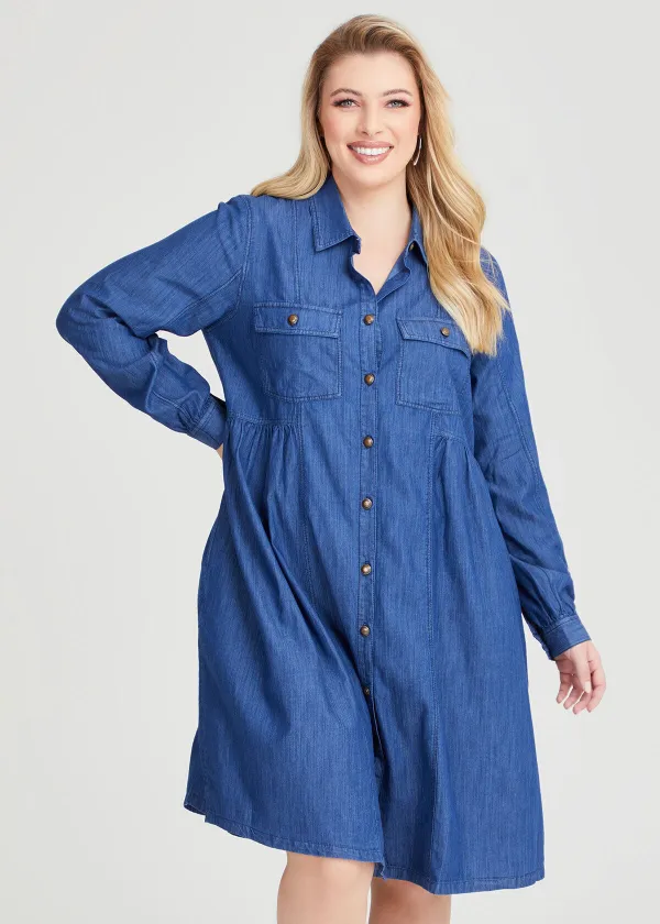 Cotton Button Thru Denim Dress