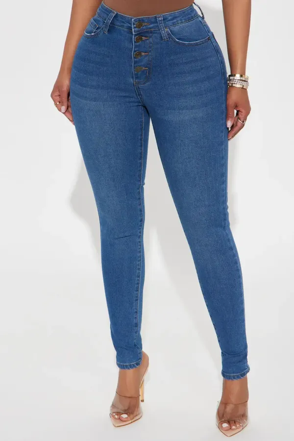 Beaumont Buttonfront Stretch Skinny Jeans - Medium Wash