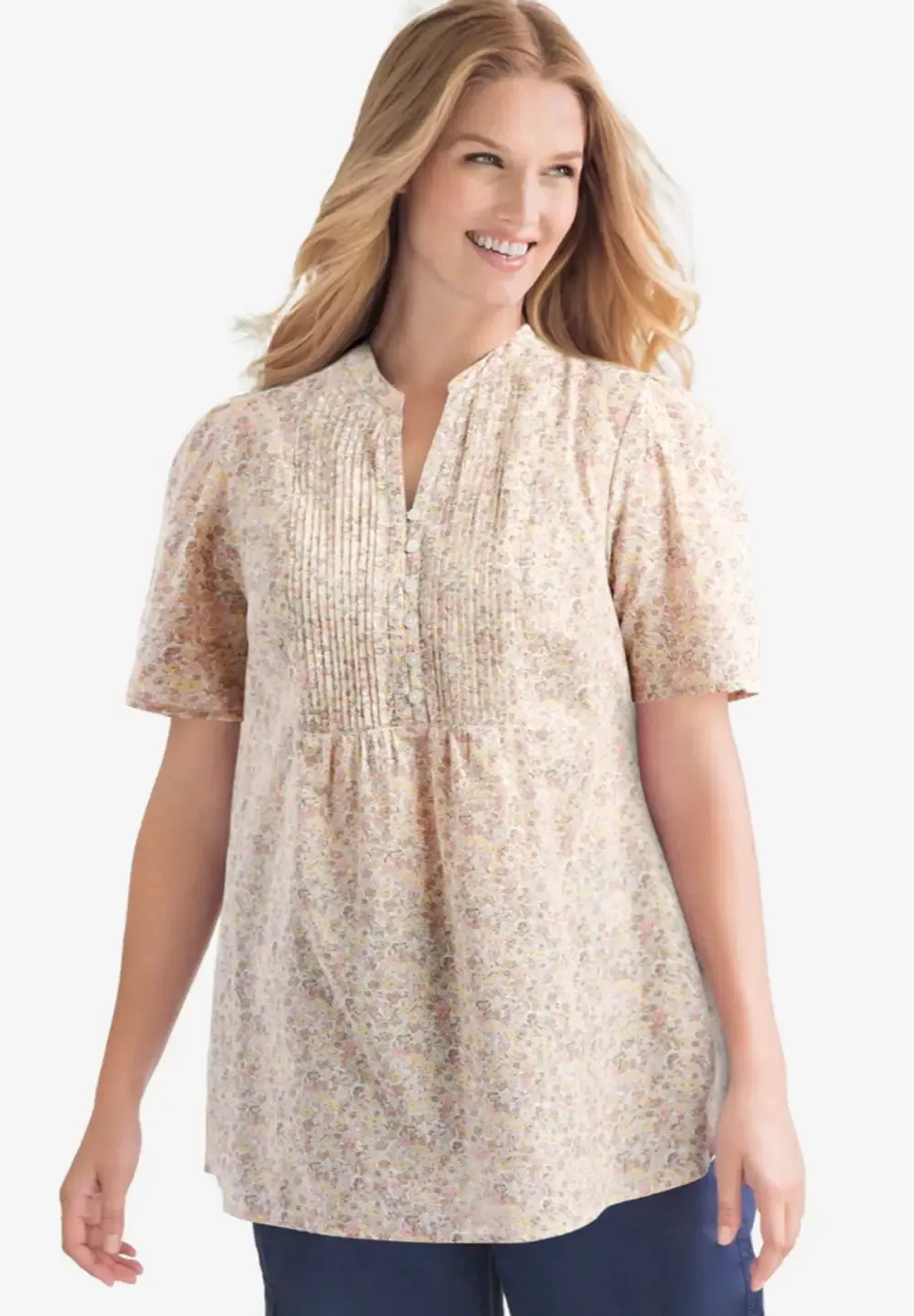 Pintucked Half-Button Tunic