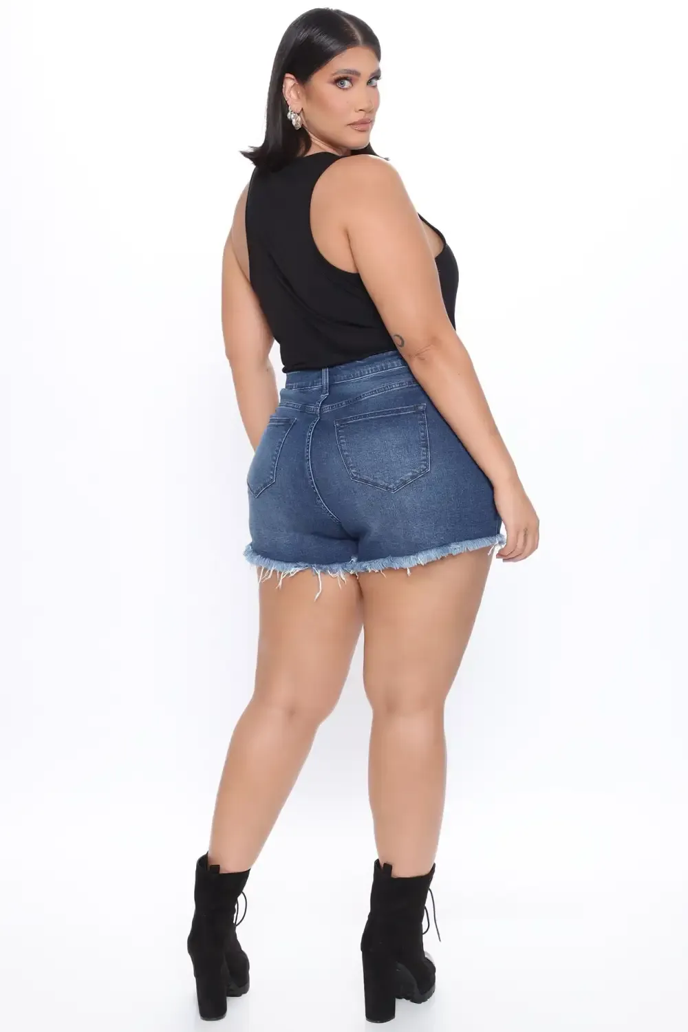 Slay The Fray Denim Shorts - Dark Denim
