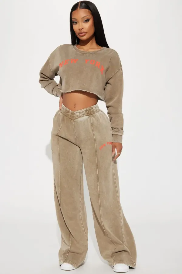 New York Cropped Sweatshirt - Taupe/combo