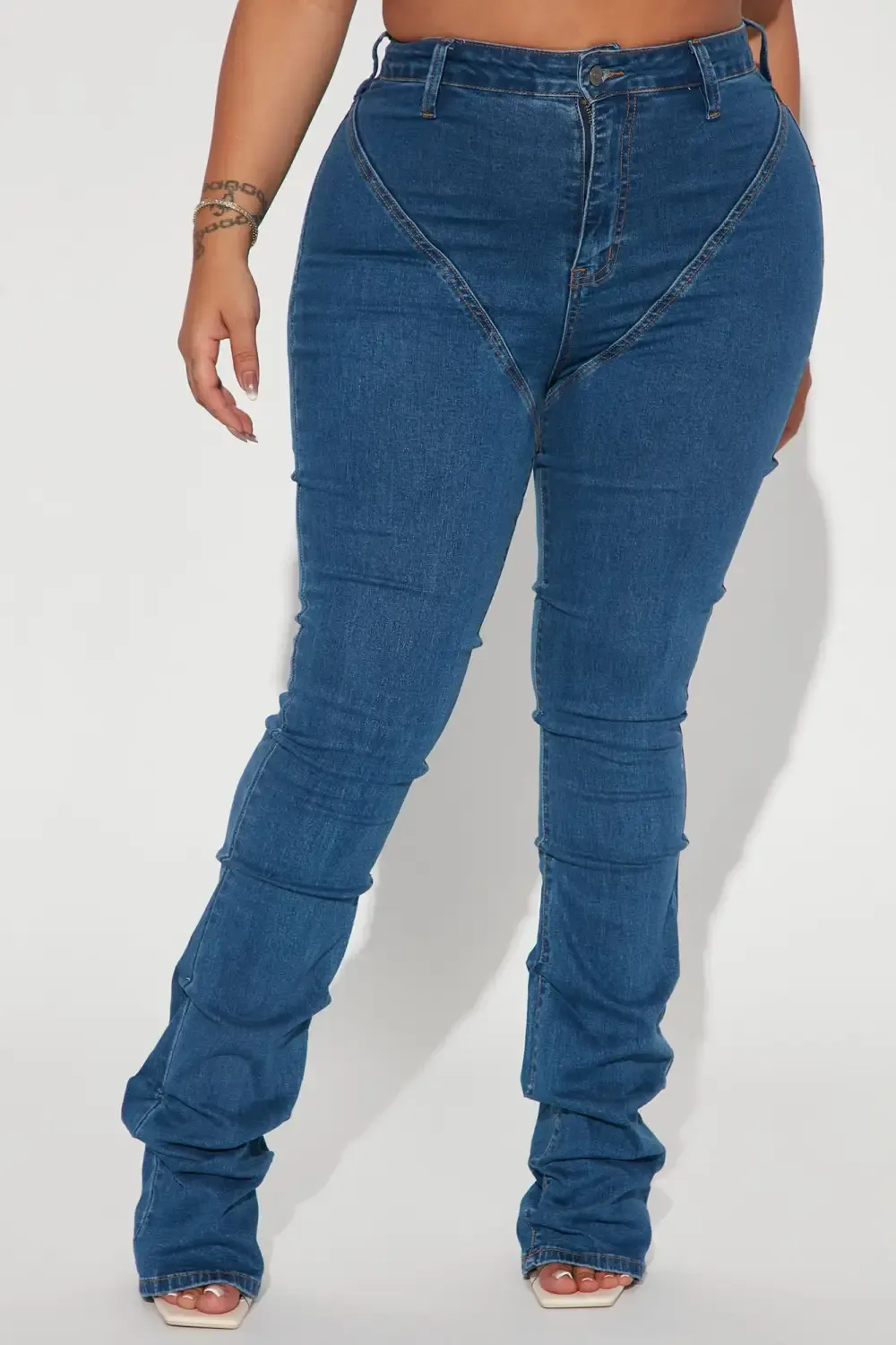 See Me High Rise Stacked Straight Leg Jeans - Medium Blue Wash