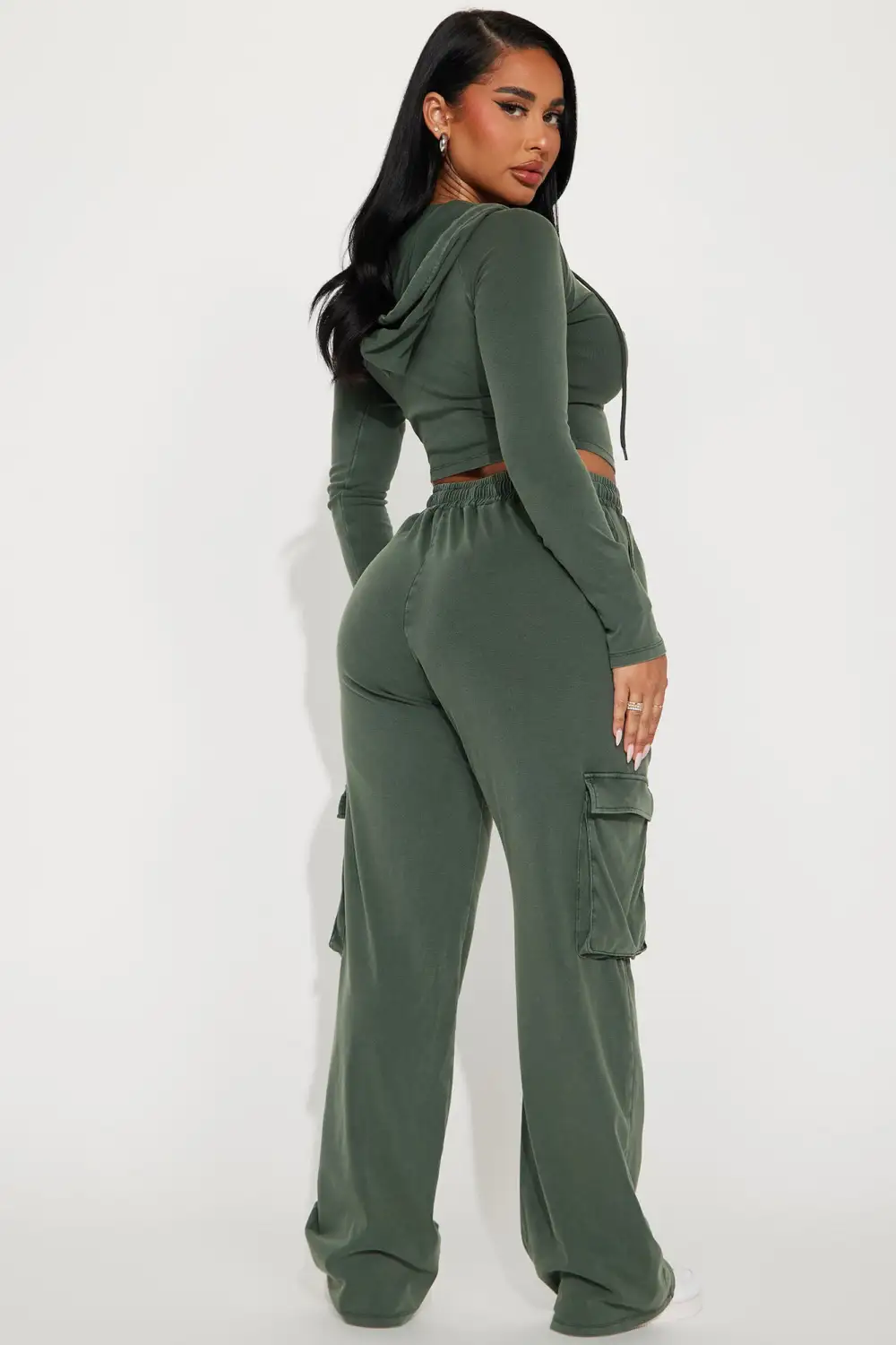 Keep It Casual Washed Pant Set - Olive