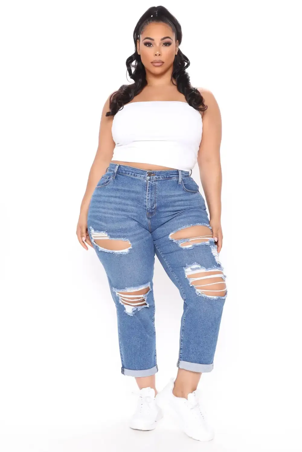 Because I Said So Destroyed Mom Jeans - Medium Blue Wash