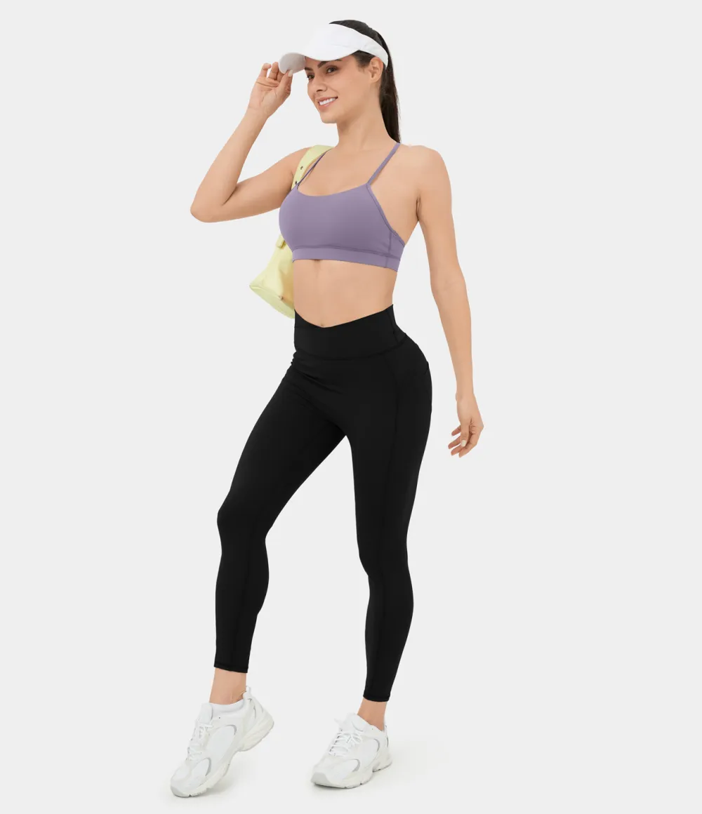 High Waisted Crossover Ruched Yoga 7/8 Leggings