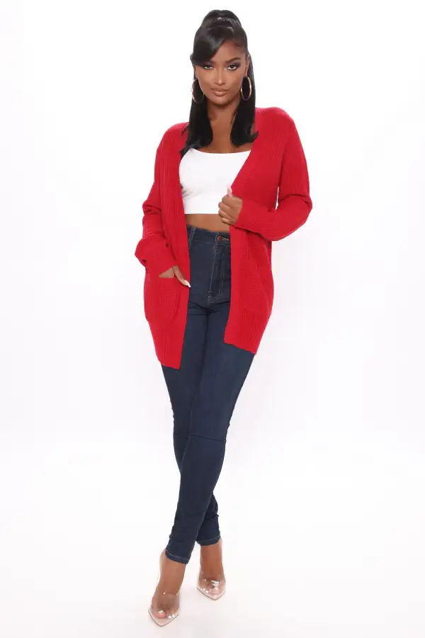 Zoe Two Pocket Cardigan - Deep Red