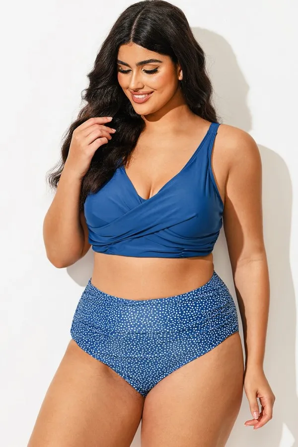 Blue Cross Front Wrap Mesh Bikini Top