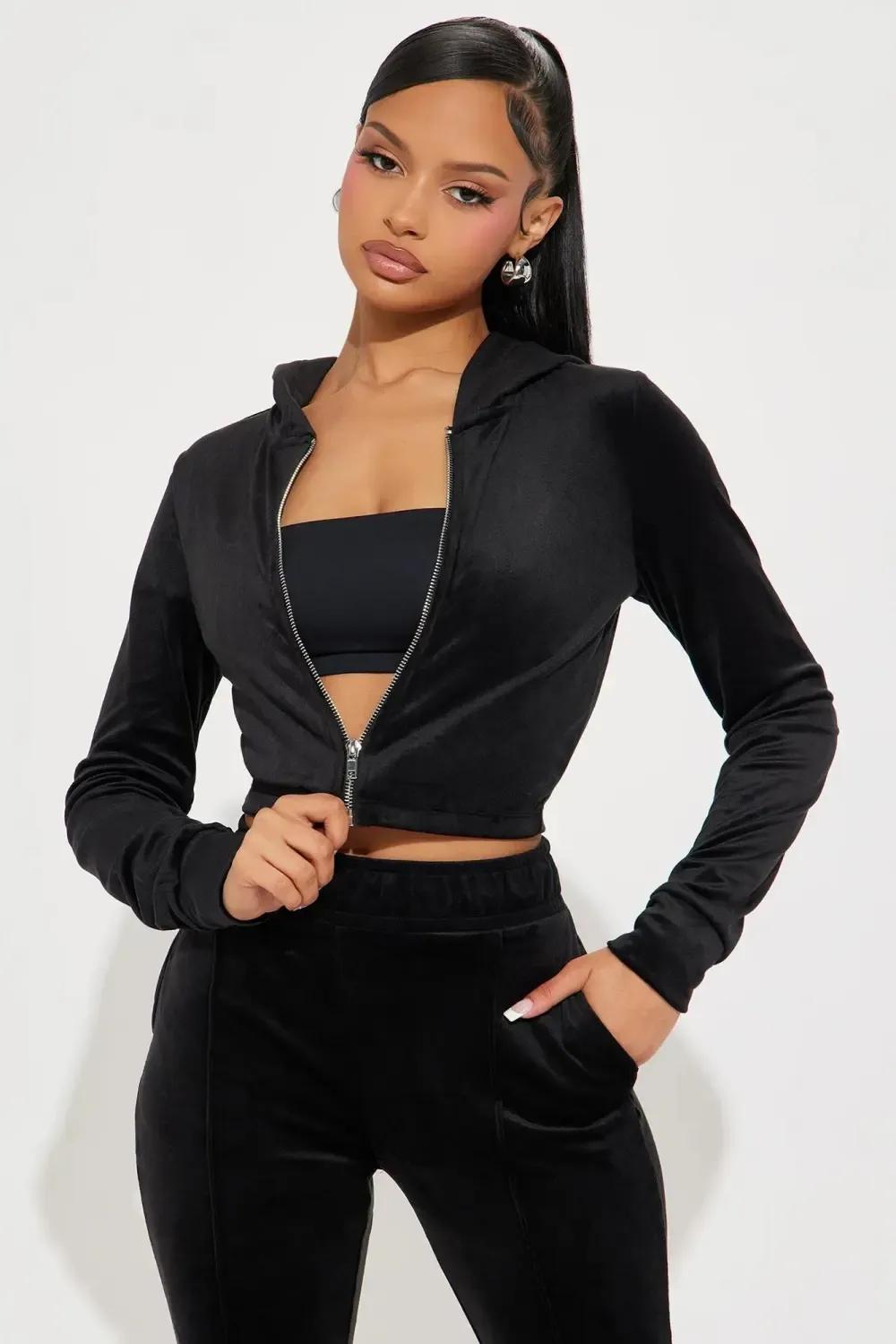 Amelia Velour Pant Set - Black
