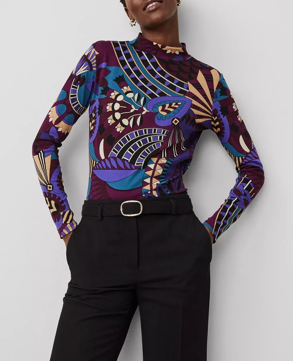 Plum Burst Mock Neck Top