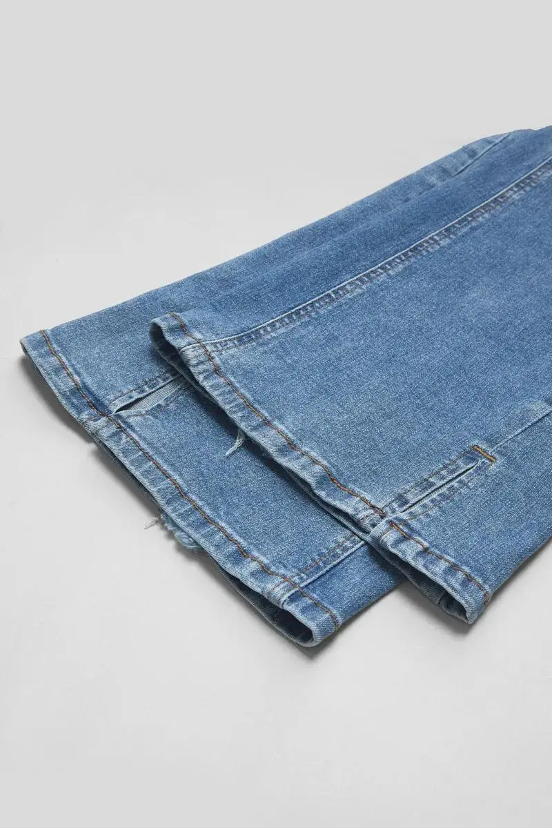 Wash Floral Embroidered Split Hem Mid Rise Bootcut Jeans Without Belt