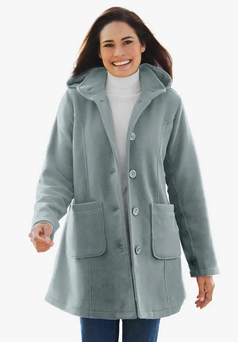 Hooded A-Line Fleece Coat
