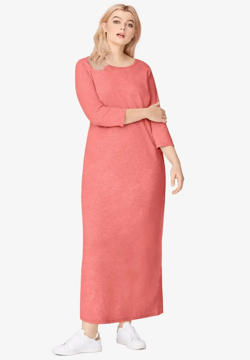 Three-Quarter Sleeve Knit Maxi Dress