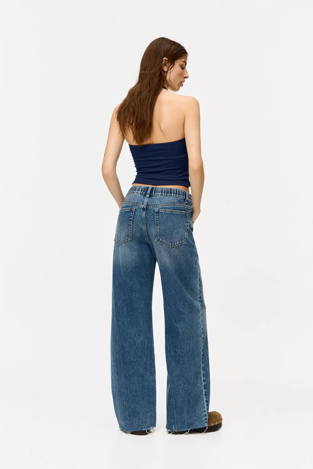 Jeans baggy wide leg cintura elástica