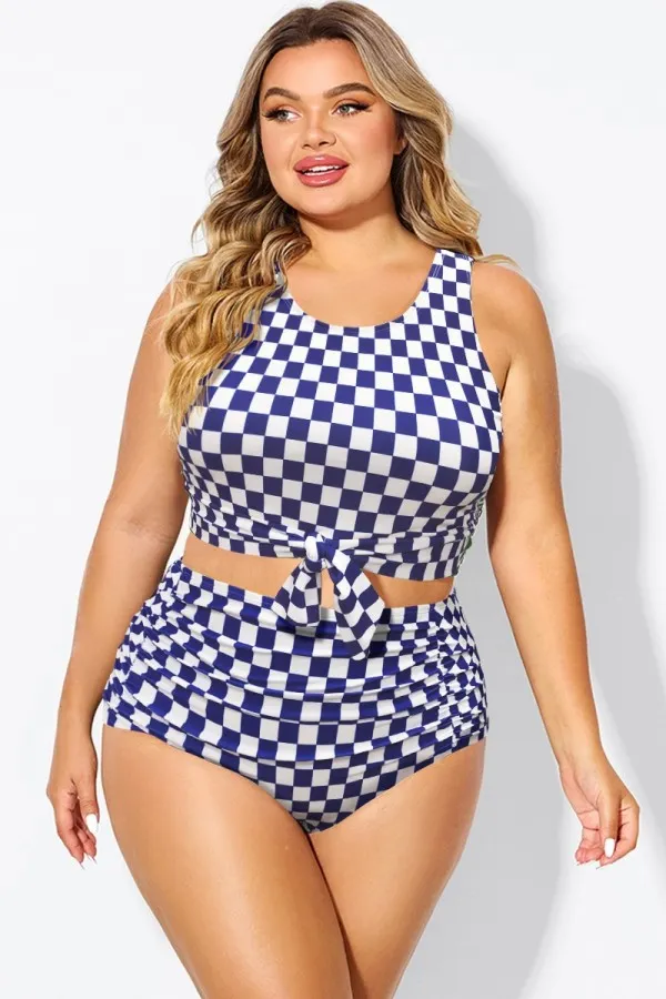Black & White Striped Knotted Crop Bikini Top