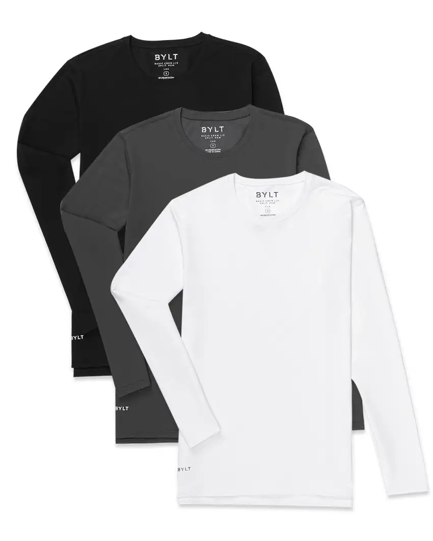 Basic Crew Split Hem Long Sleeve: Bylt Signature - Custom 3 Pack