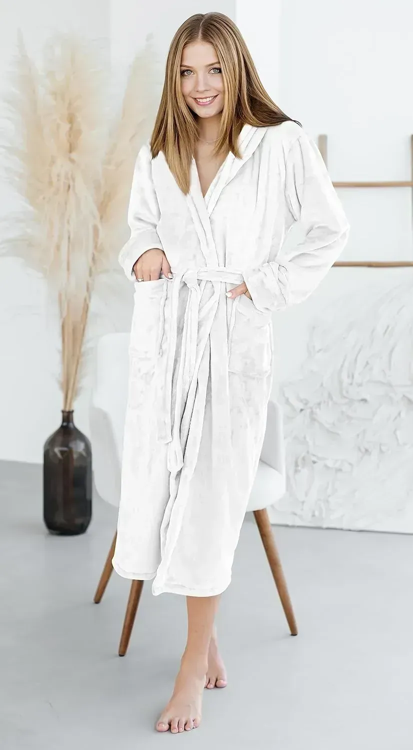 Women Fleece Shawl Collar Bathrobe - Plush Long Robe