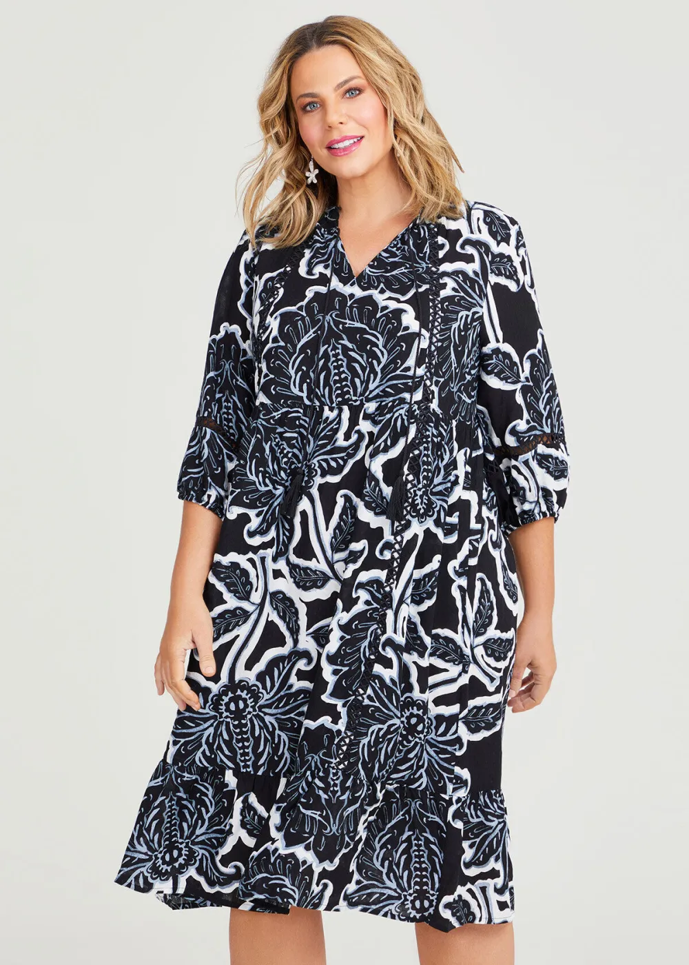 Natural Graphic Floral Dress