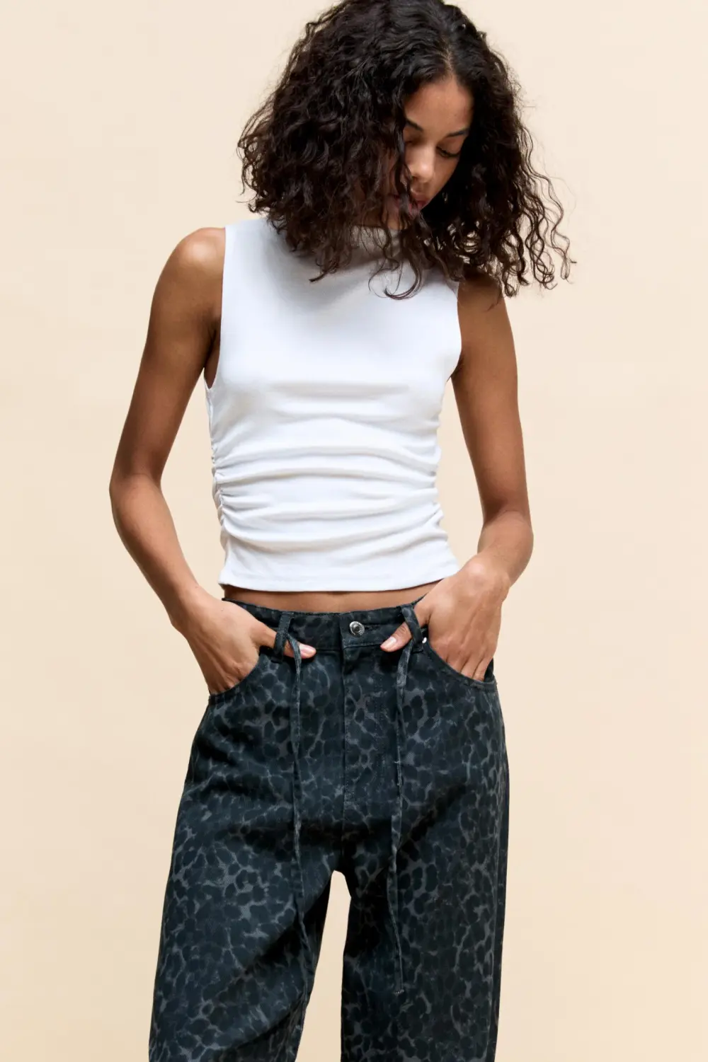 High neck gathered top