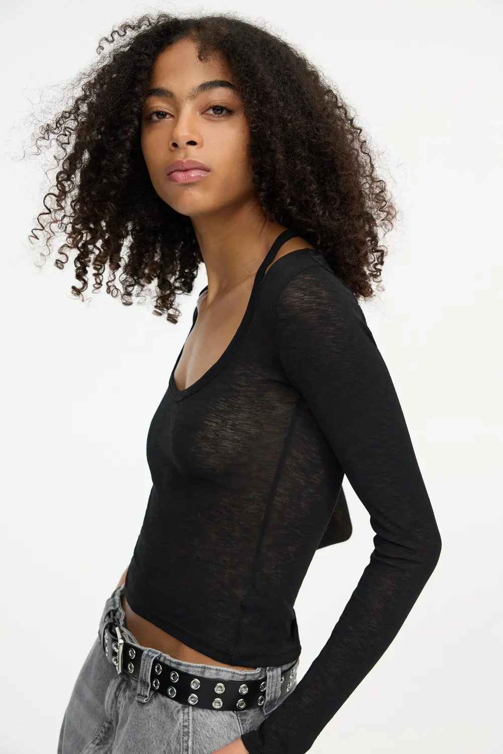 Double long sleeve strappy top
