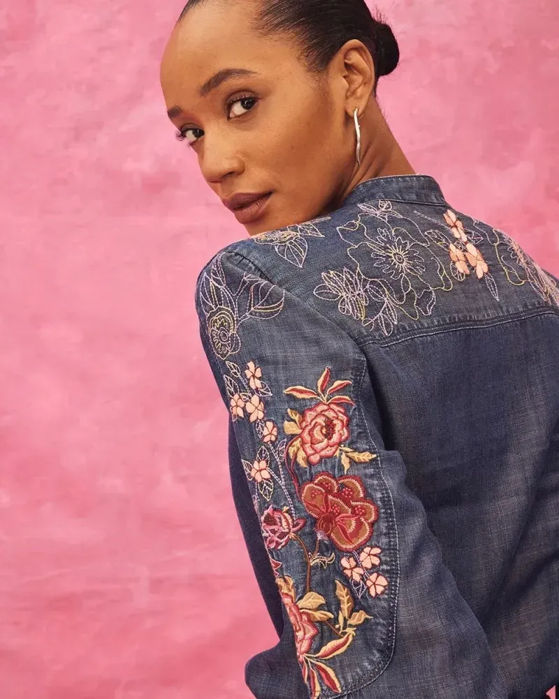 Touch of Cool Embroidered Blouse London Blue