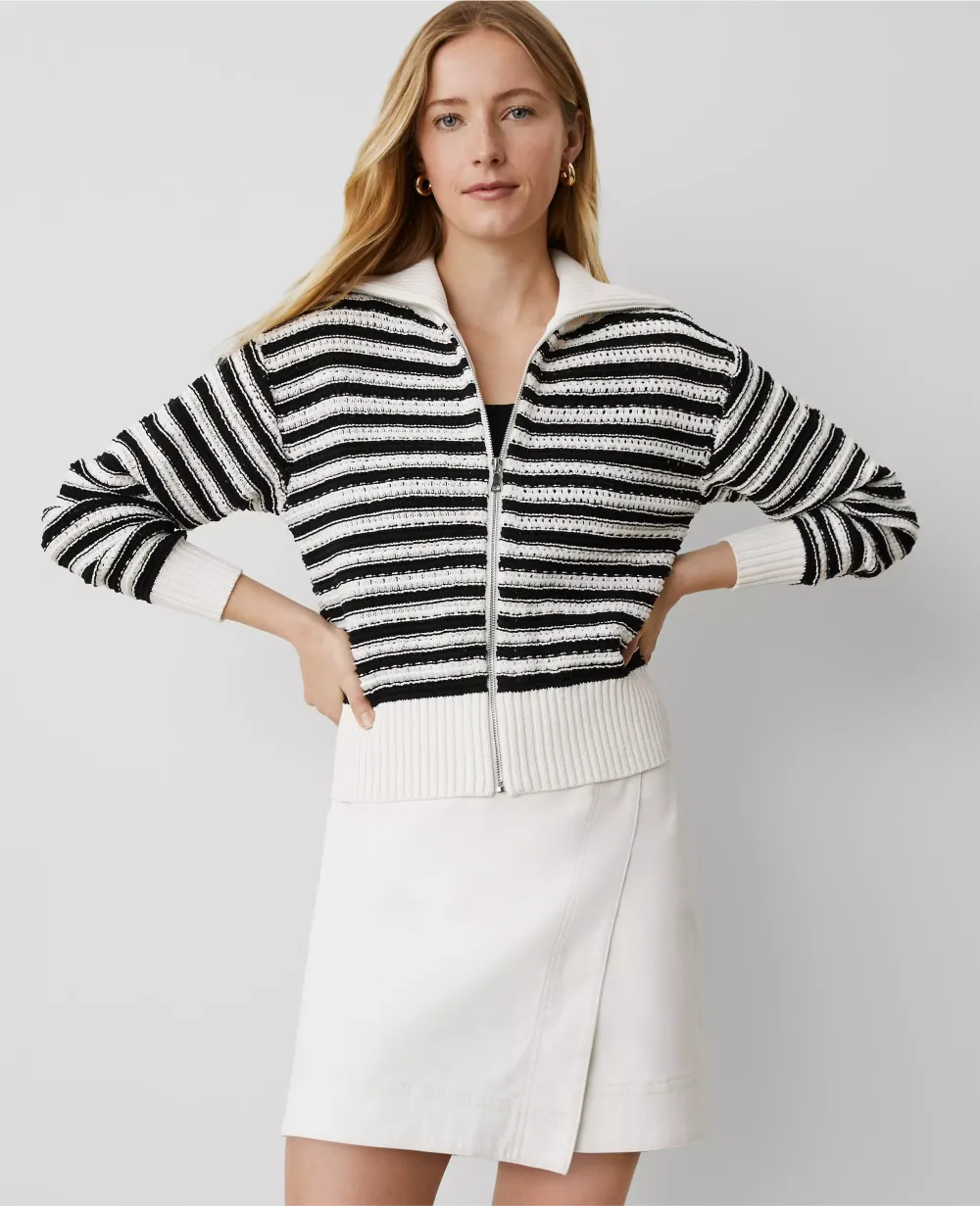 Weekend Collection Striped Bomber Sweater Jacket