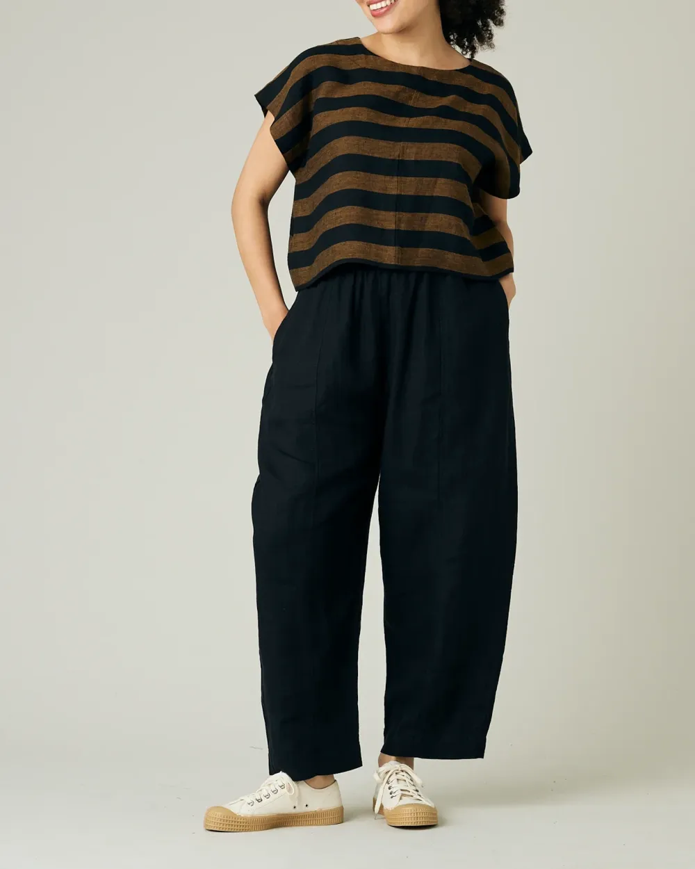 RUST STRIPE LINEN TOP