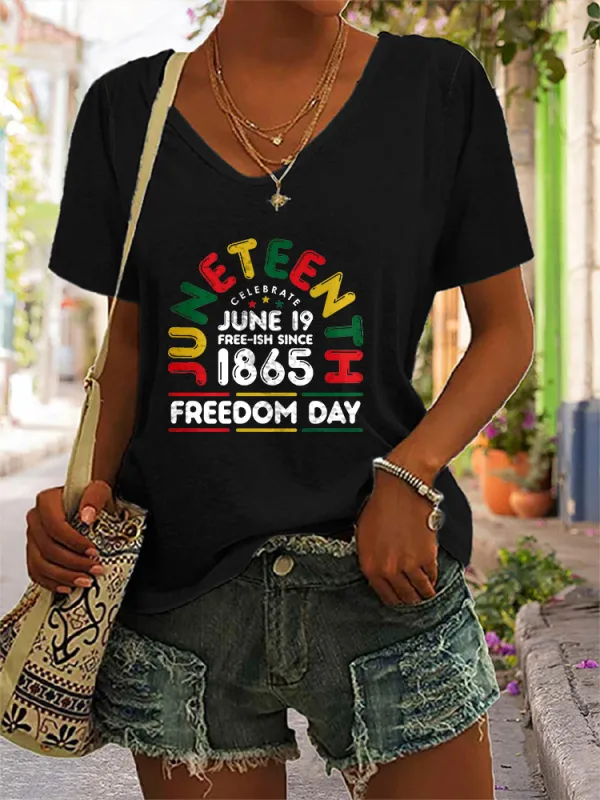 Women'S Junteenth Celebrate June 19 Free-Ish Since  1865 Freedom Day  V-Neck Short-Sleeved T-Shirt