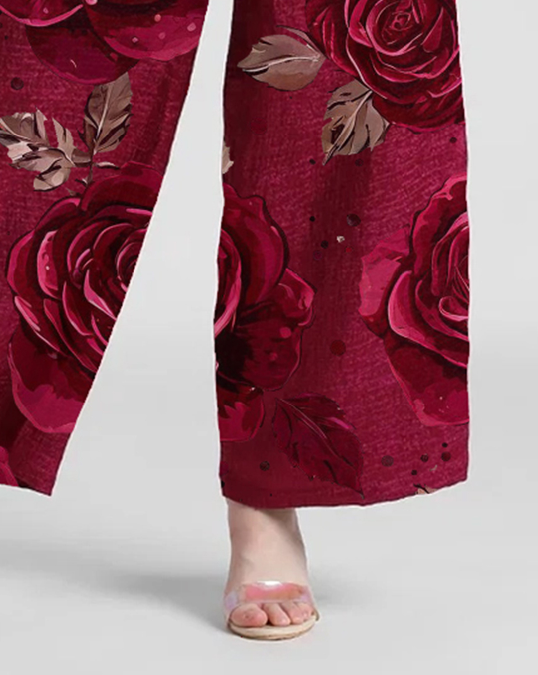 Dark Pink Jacquard Rose Print Shimmer Jumpsuit