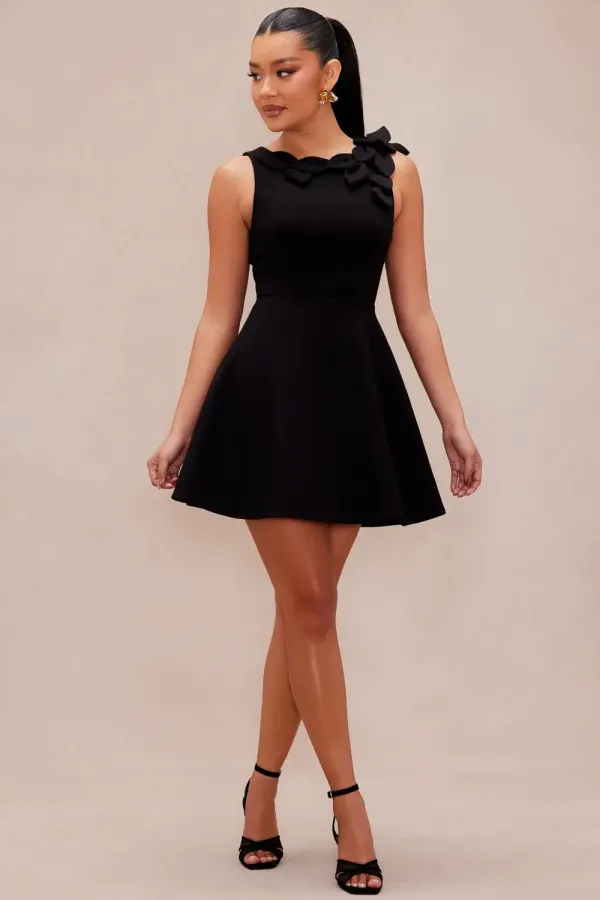 Nalani Embroidered Mini Dress - Black