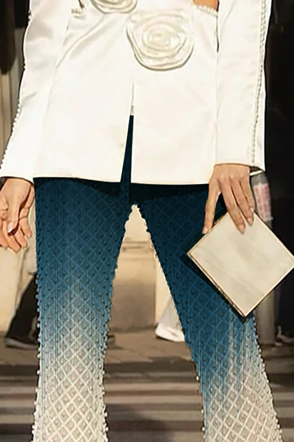 Sexy Faux Pearl High Waist Flared Leg Sheer Mesh Sequin Party Pants