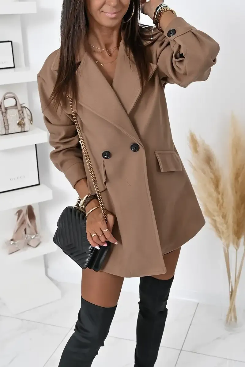 Women's Casual Lapel Solid Color Coat